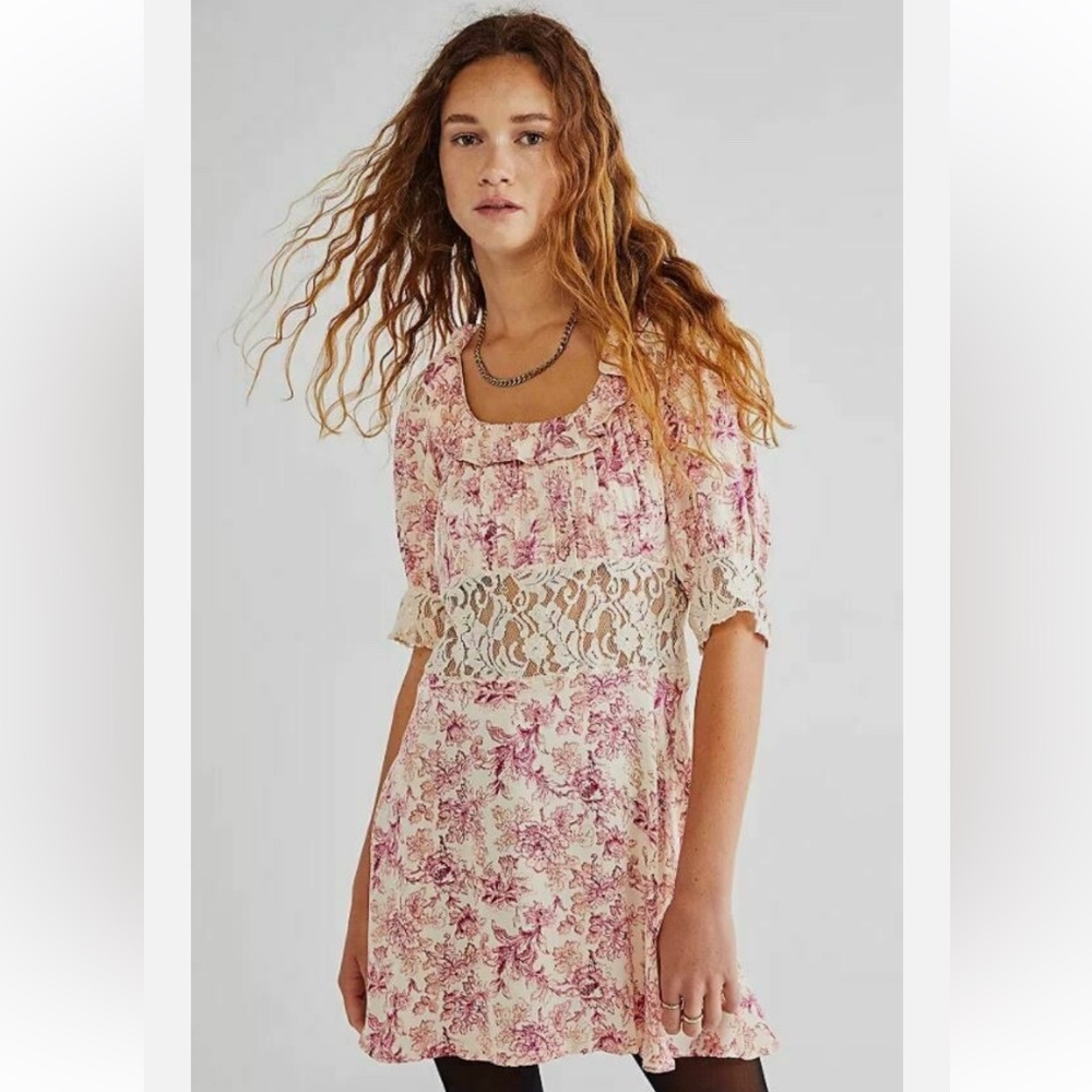 Free People Floral Lace Open Back Dress